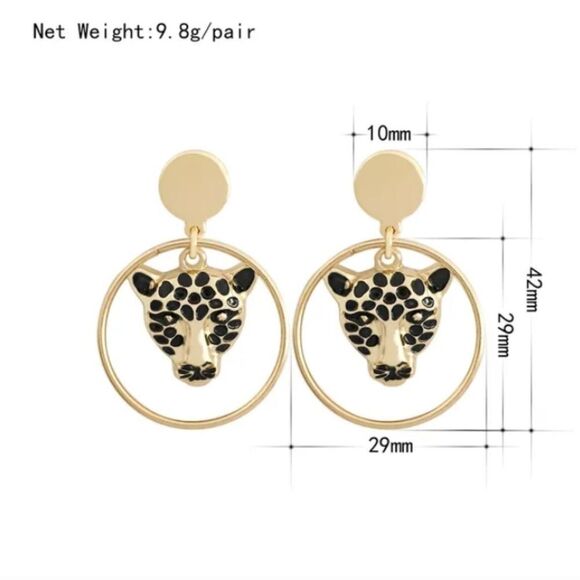 Gold Leopard Drop Dangle Hoop Earrings - Picture 5 of 5